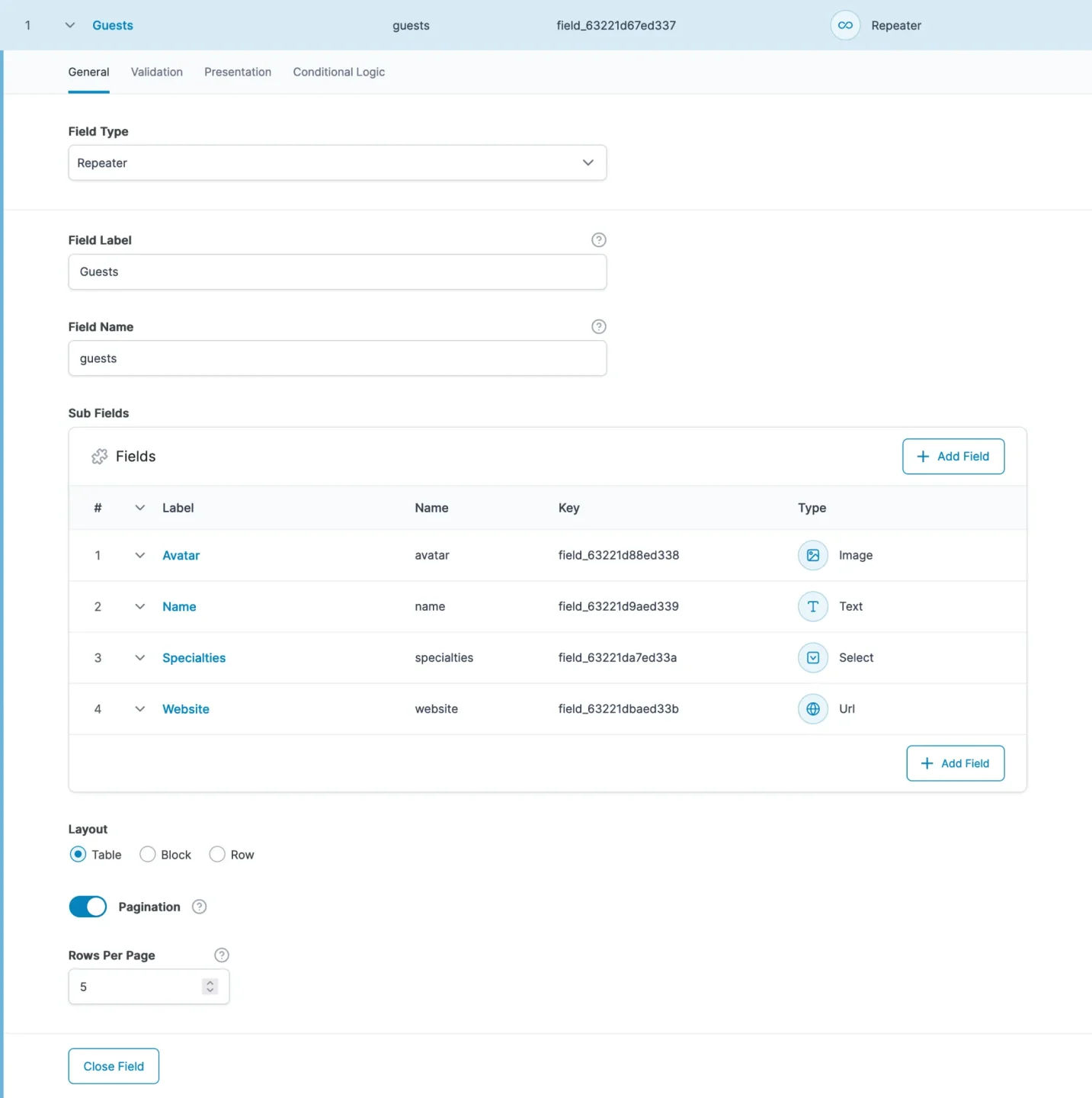 advanced custom fields custom content repeater
