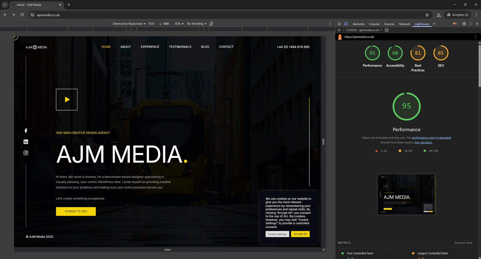 Site performance metrics for an AJM Media website